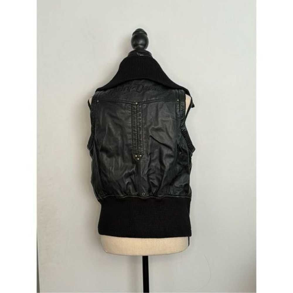 Black leather Harley Davidson bomber jacket vest … - image 5
