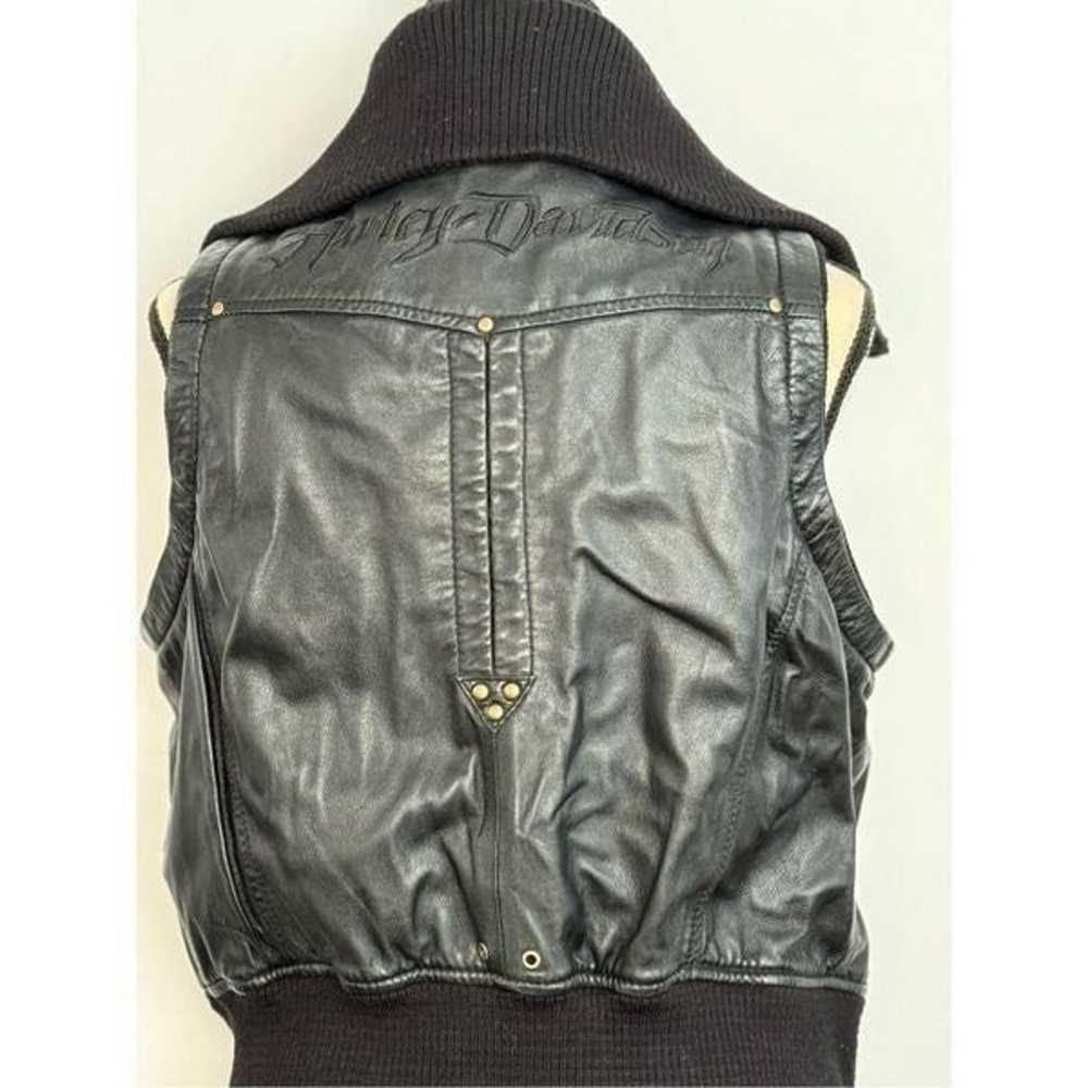 Black leather Harley Davidson bomber jacket vest … - image 6