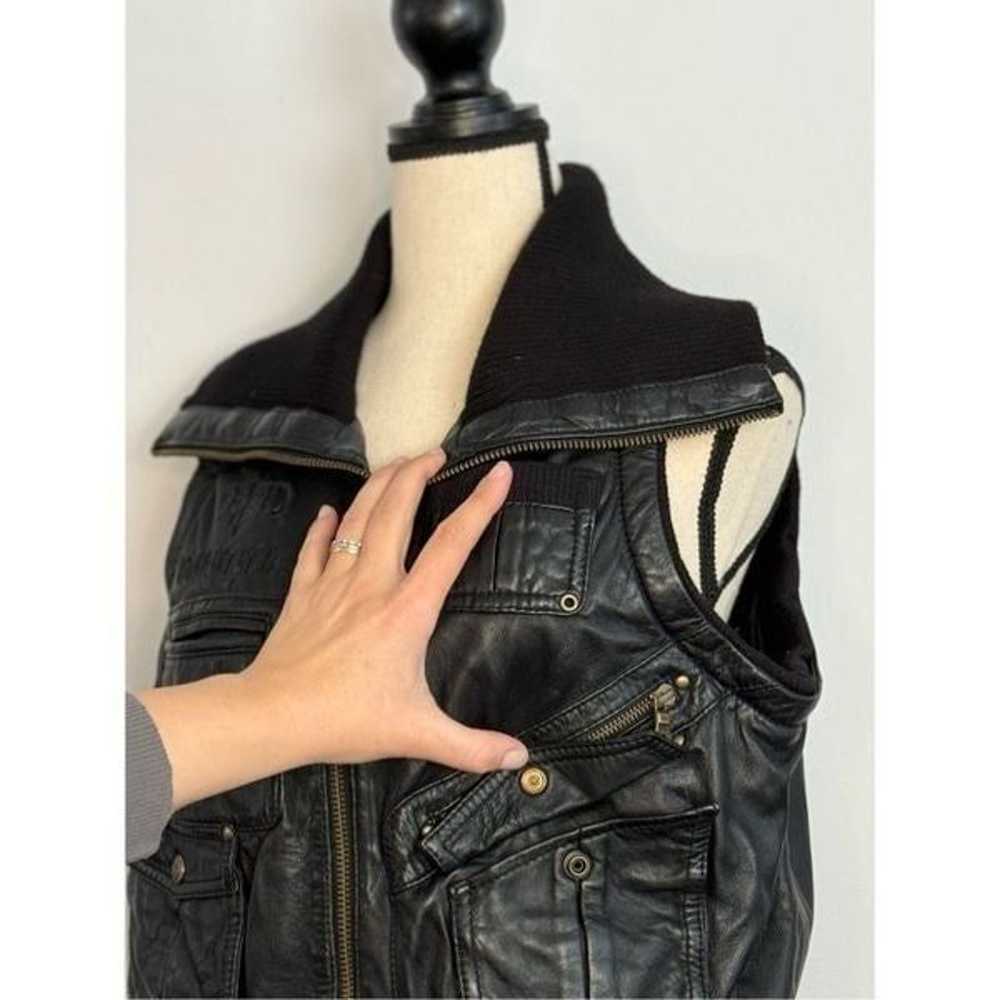 Black leather Harley Davidson bomber jacket vest … - image 7