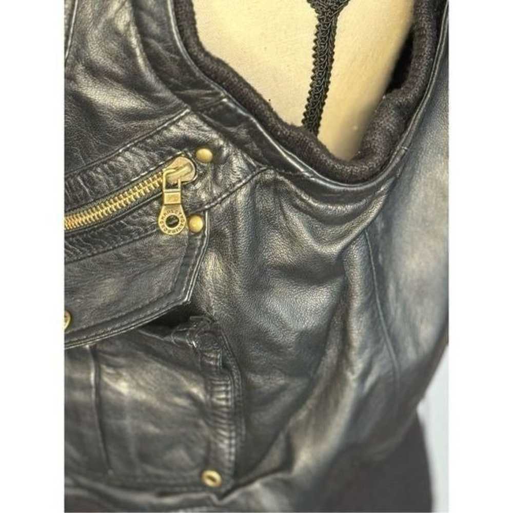 Black leather Harley Davidson bomber jacket vest … - image 8