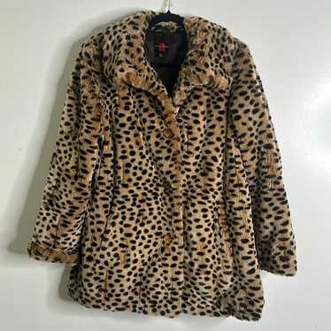 Gallery brown beige leopard faux fur coat size la… - image 1