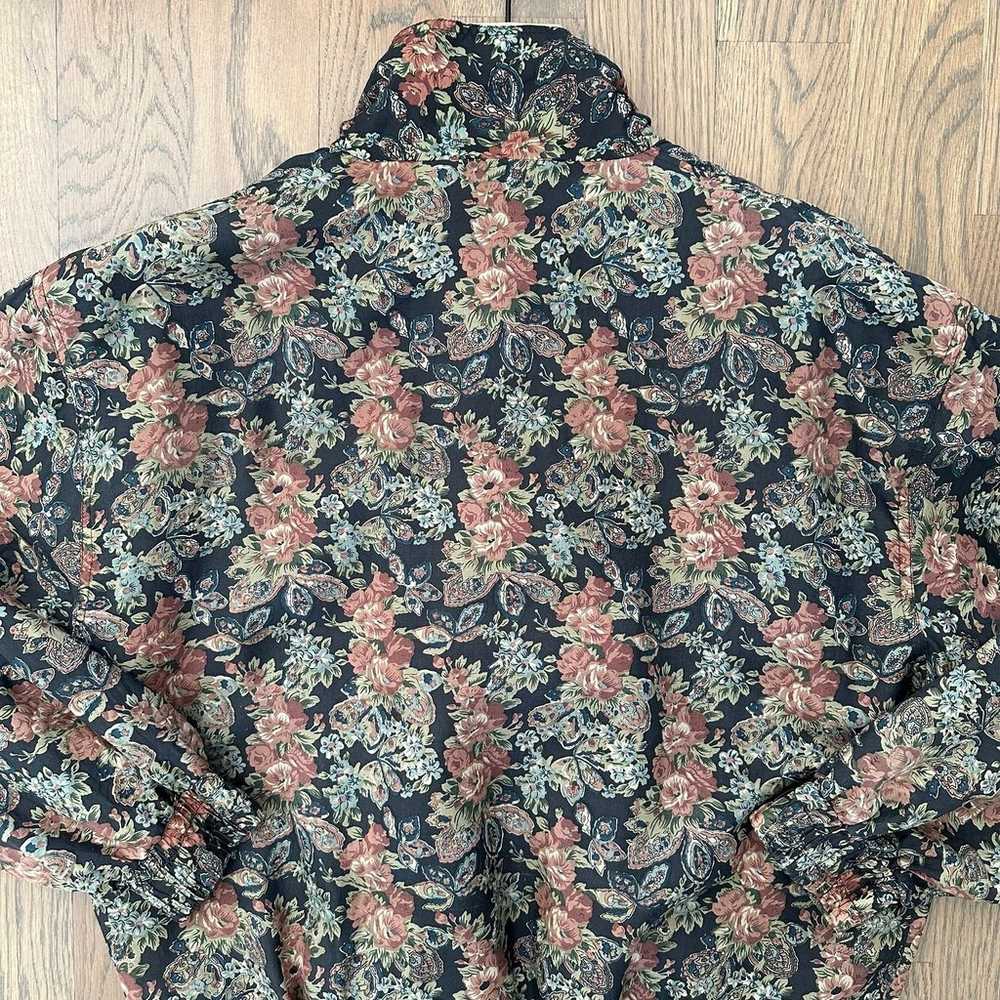 Vintage Bogari 100% Silk Floral Print Bomber Zip … - image 8