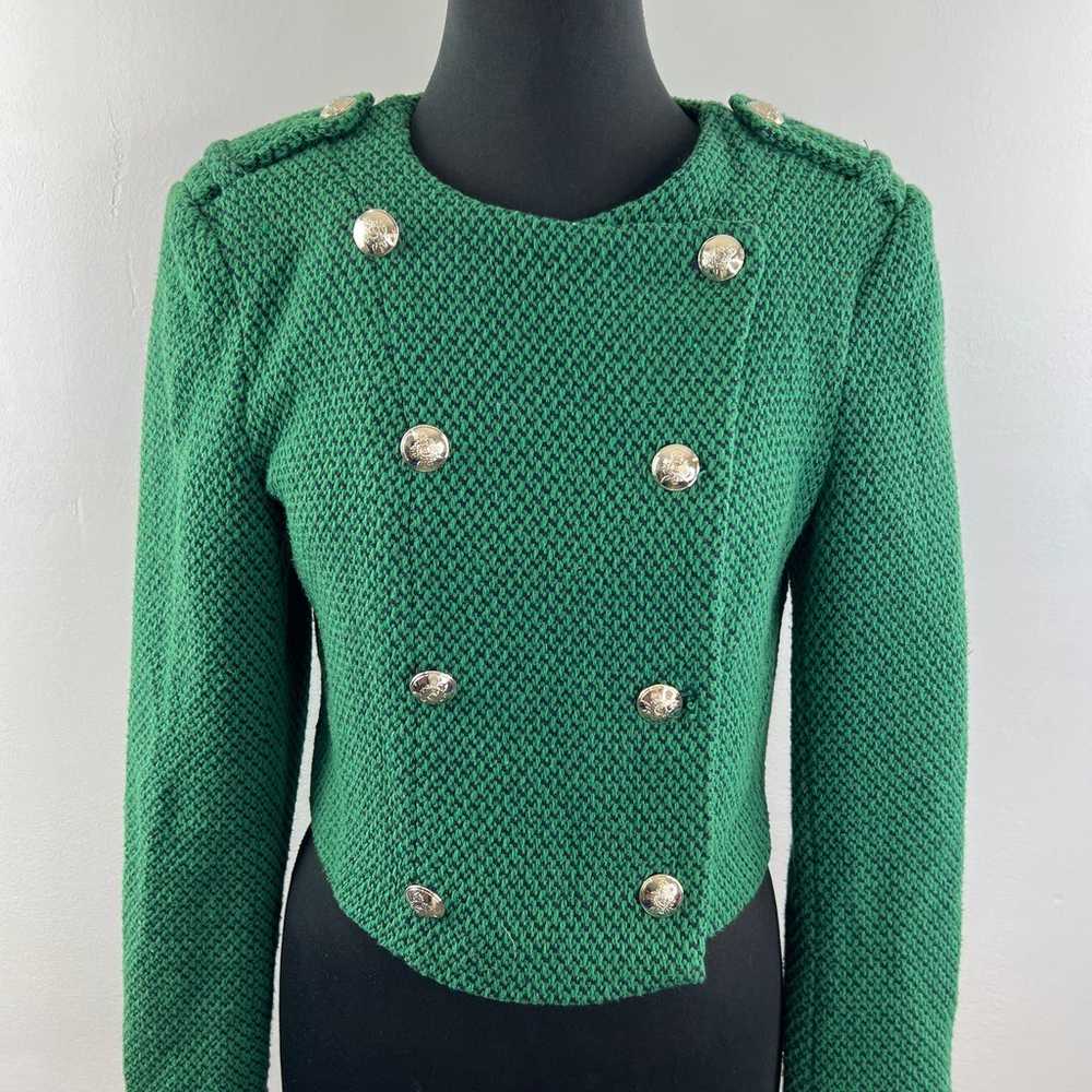 ZARA Green Texture Weave Collarless Double Breast… - image 2