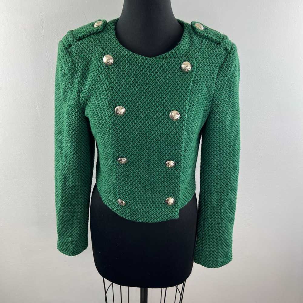 ZARA Green Texture Weave Collarless Double Breast… - image 3