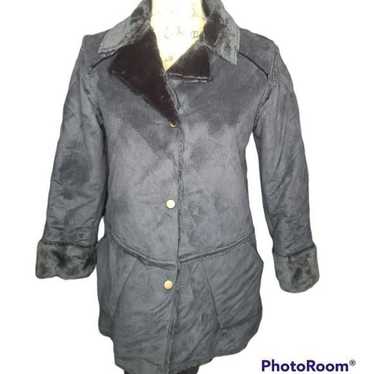 Vintage Y2K Black Vegan Suede  Fur Jacket