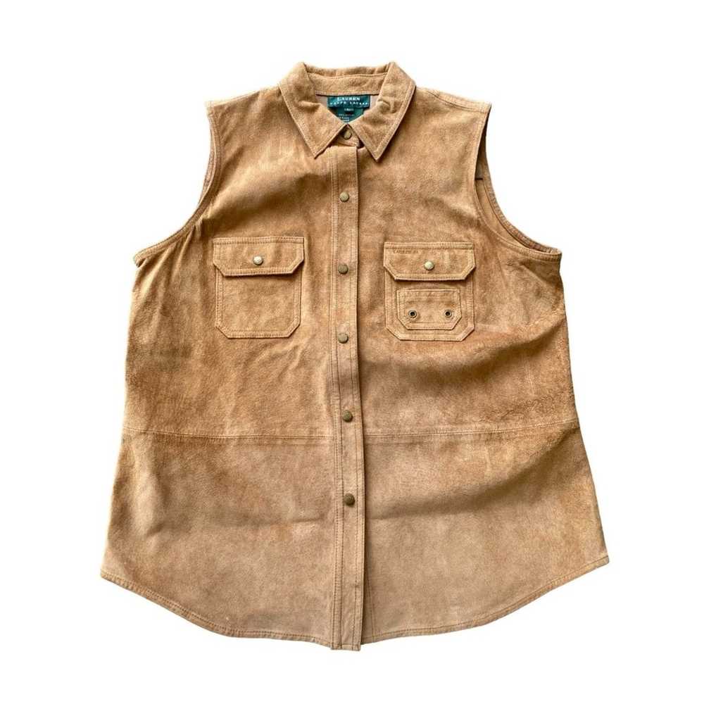 Lauren Ralph Lauren Leather Vest Snap Button Tan … - image 1