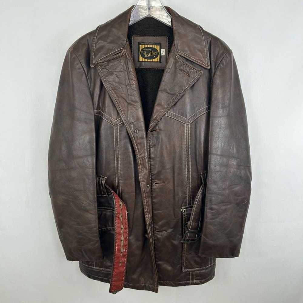 Vintage Genuine Leather Brown Belted Trench Coat - image 5