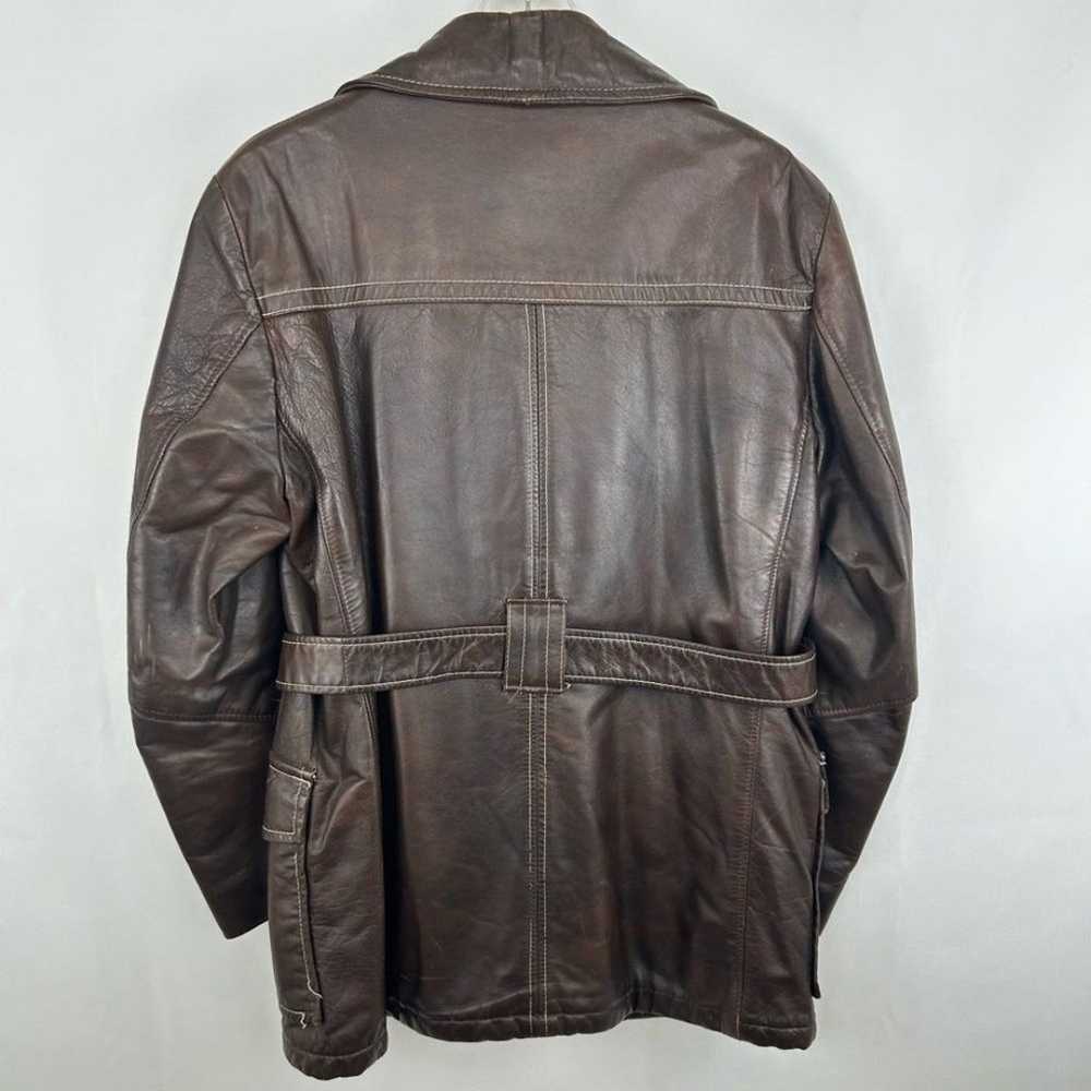 Vintage Genuine Leather Brown Belted Trench Coat - image 6