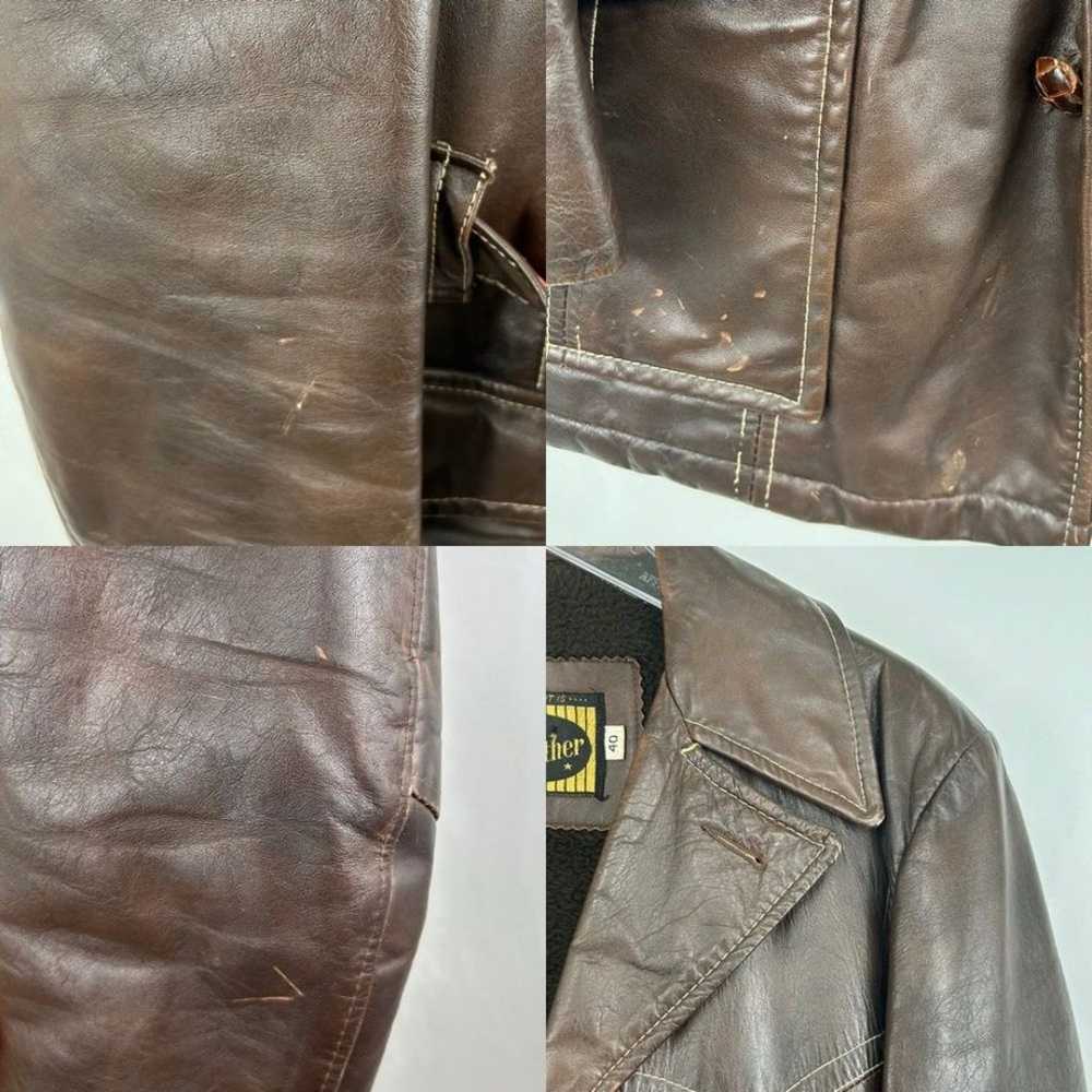 Vintage Genuine Leather Brown Belted Trench Coat - image 9