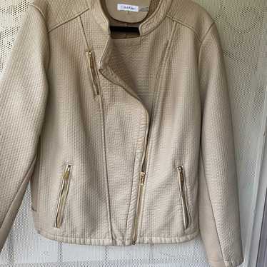 Calvin Klein beige zip leather jacket
