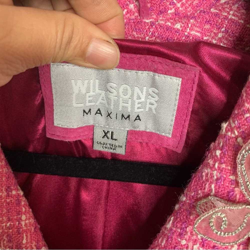 Wilsons leather pink suede leather tweed jacket s… - image 2
