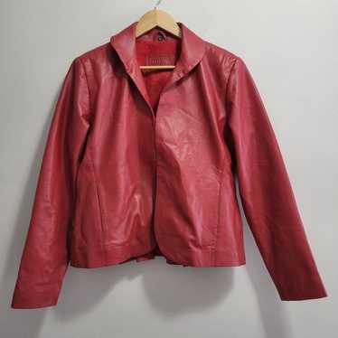 Noora Vintage Red Leather Ruffle Jacket Size XL - image 1