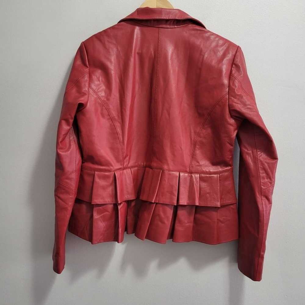 Noora Vintage Red Leather Ruffle Jacket Size XL - image 2