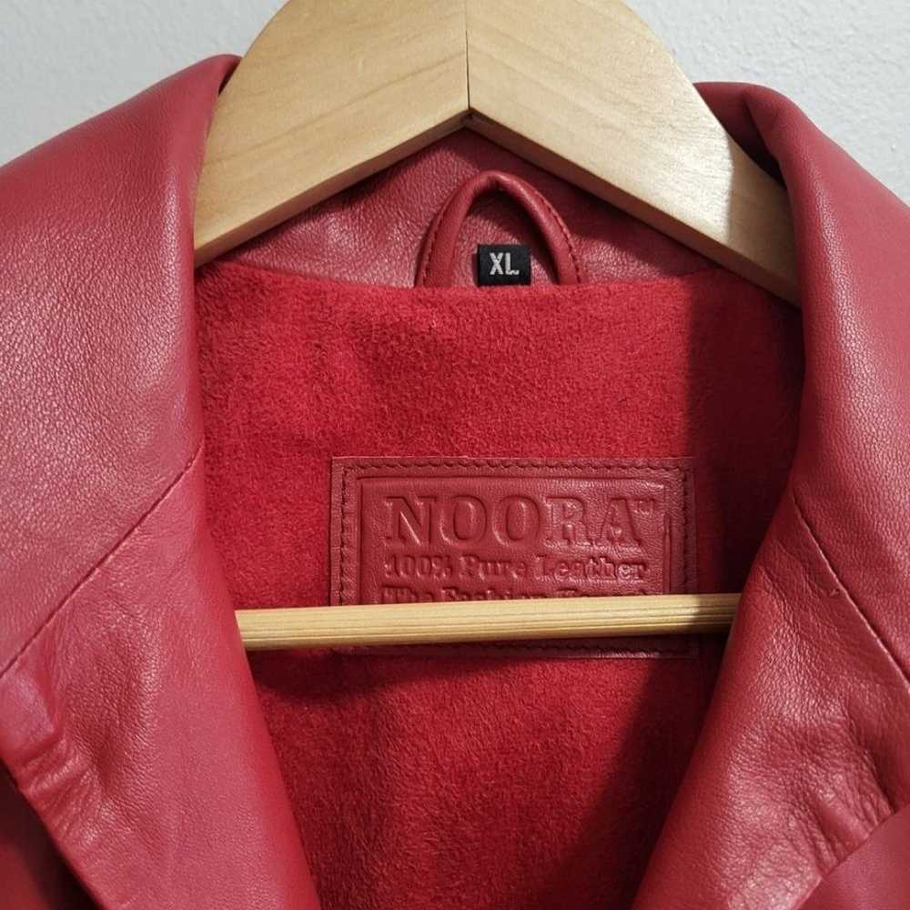 Noora Vintage Red Leather Ruffle Jacket Size XL - image 3