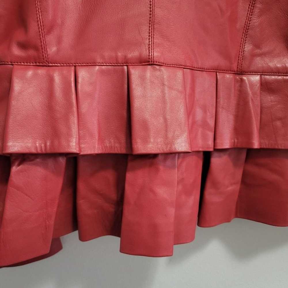 Noora Vintage Red Leather Ruffle Jacket Size XL - image 4