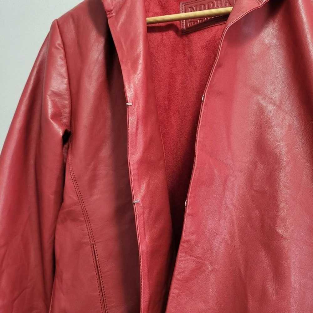 Noora Vintage Red Leather Ruffle Jacket Size XL - image 5