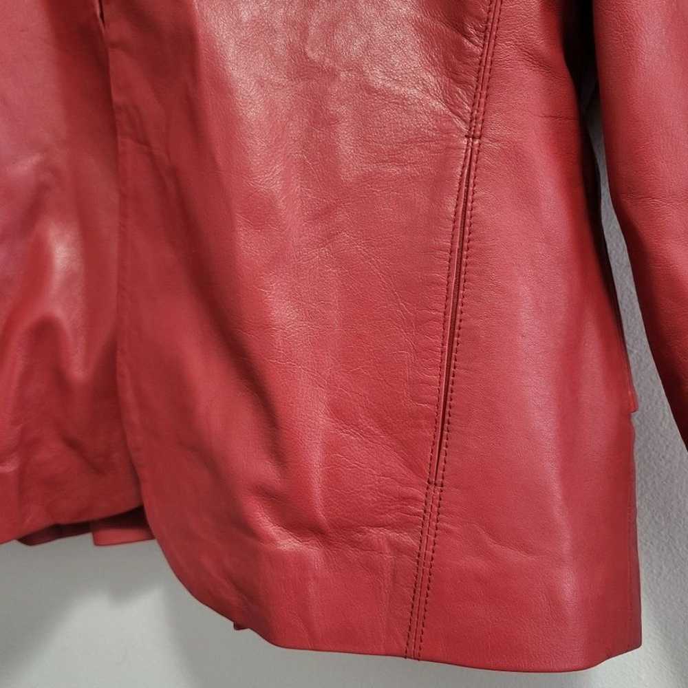 Noora Vintage Red Leather Ruffle Jacket Size XL - image 6