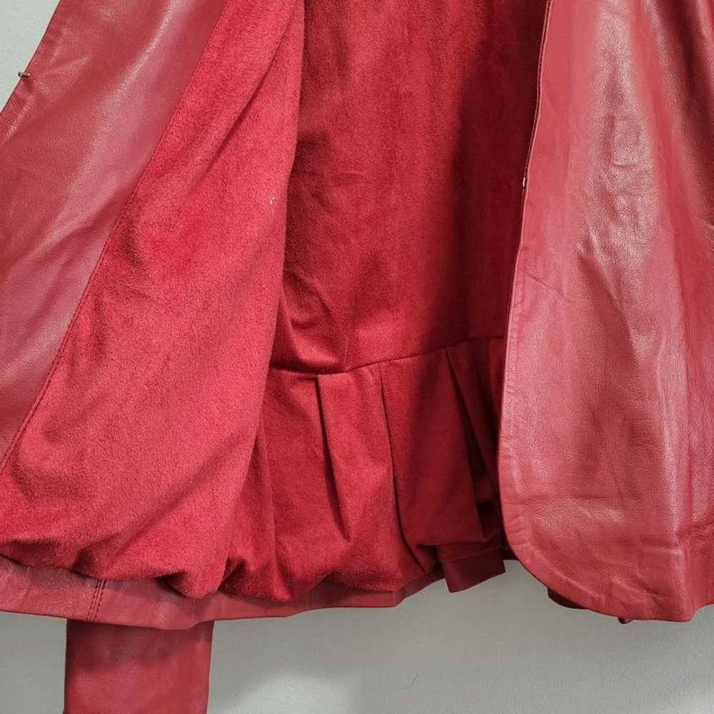 Noora Vintage Red Leather Ruffle Jacket Size XL - image 7