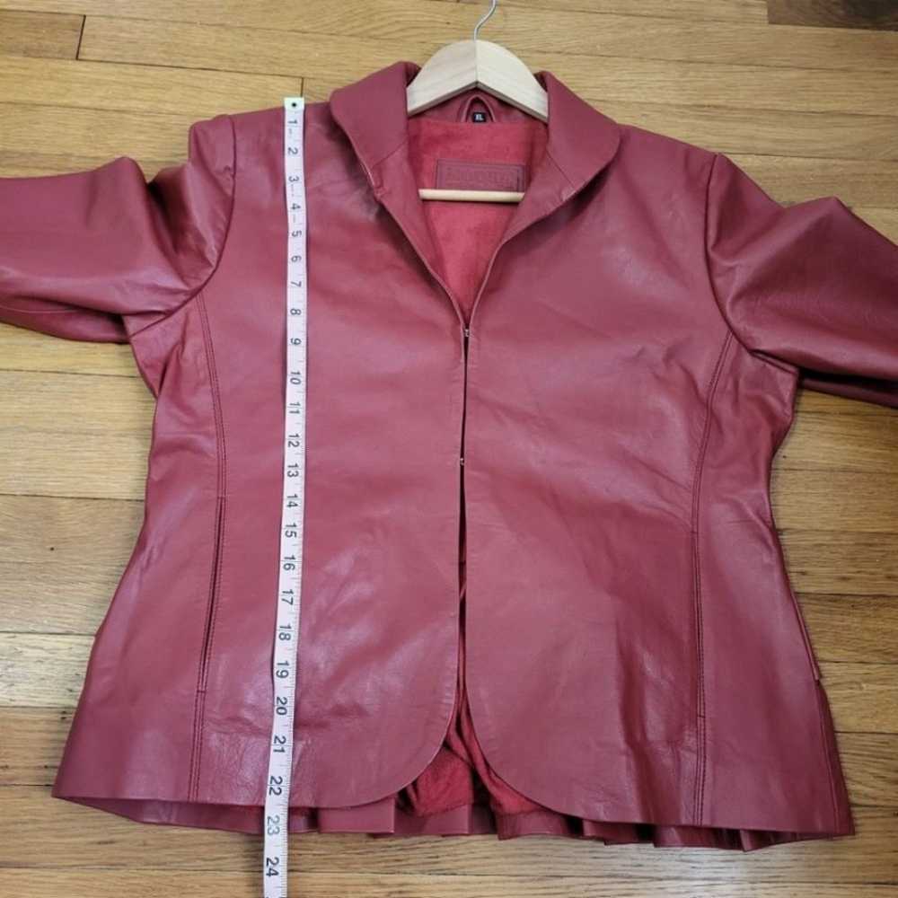 Noora Vintage Red Leather Ruffle Jacket Size XL - image 8