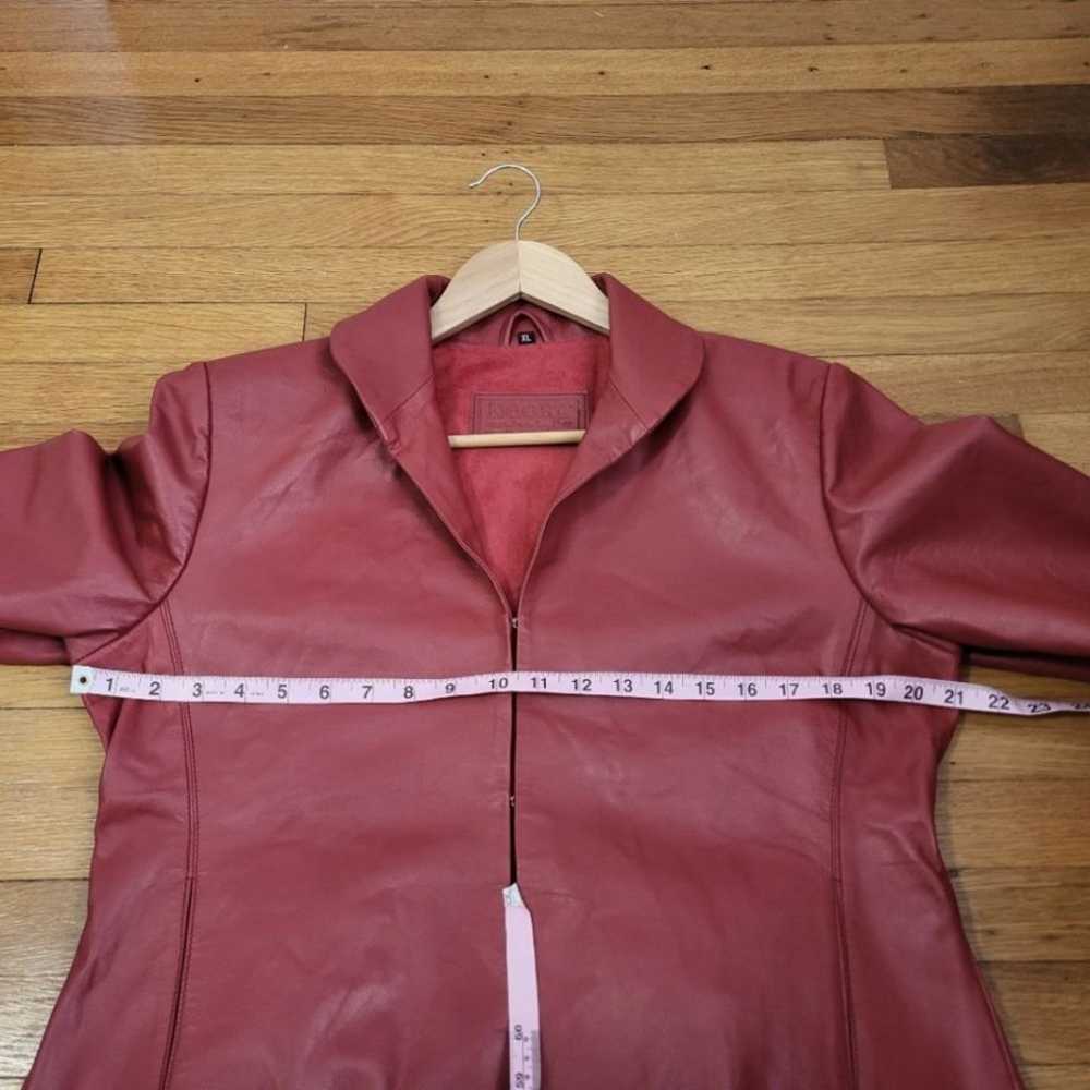 Noora Vintage Red Leather Ruffle Jacket Size XL - image 9