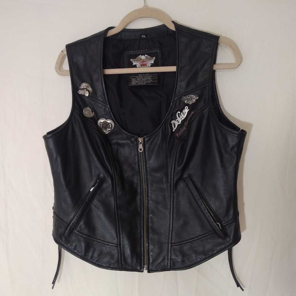 Womens Harley Davidson Embroidered Leather Vest 9… - image 2