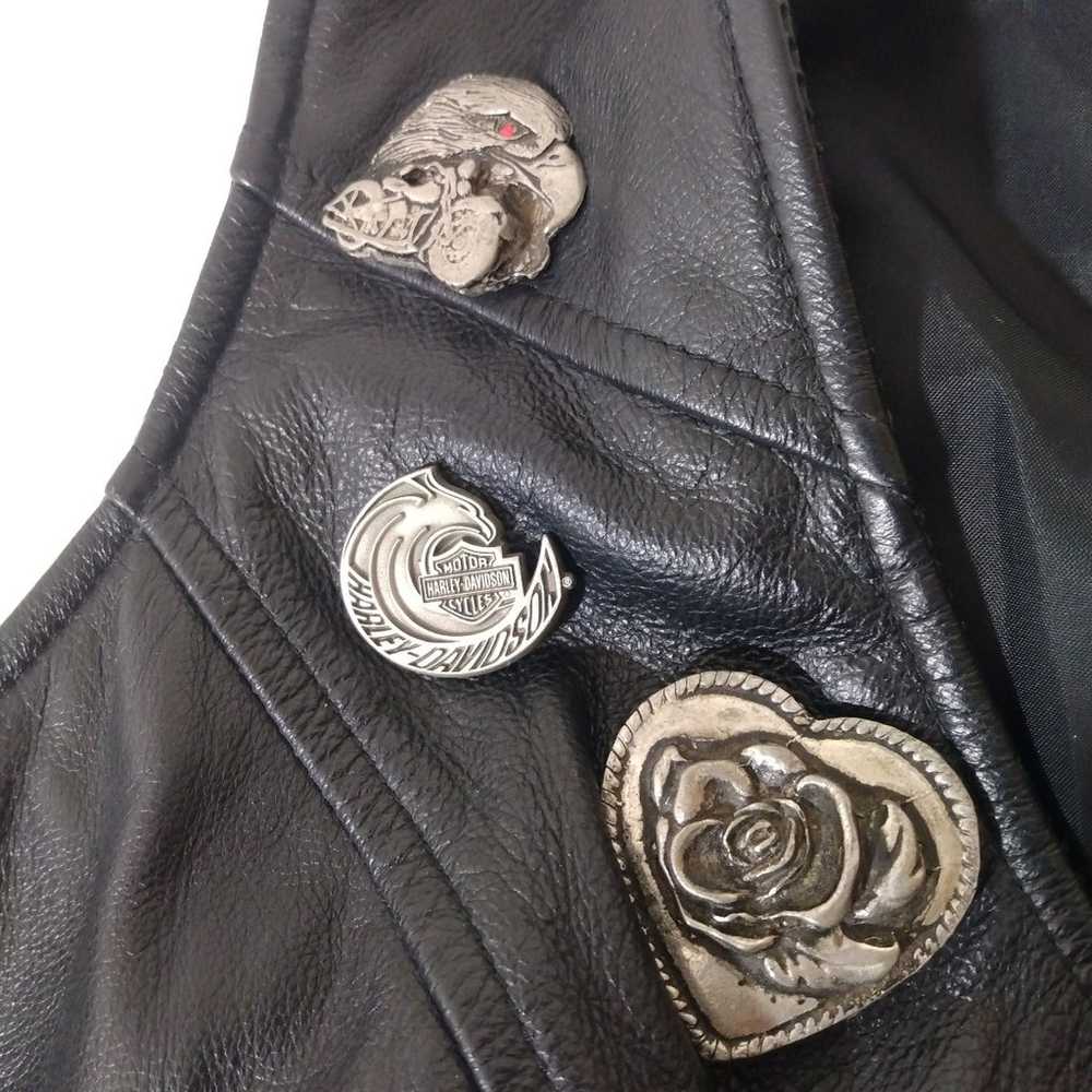 Womens Harley Davidson Embroidered Leather Vest 9… - image 5