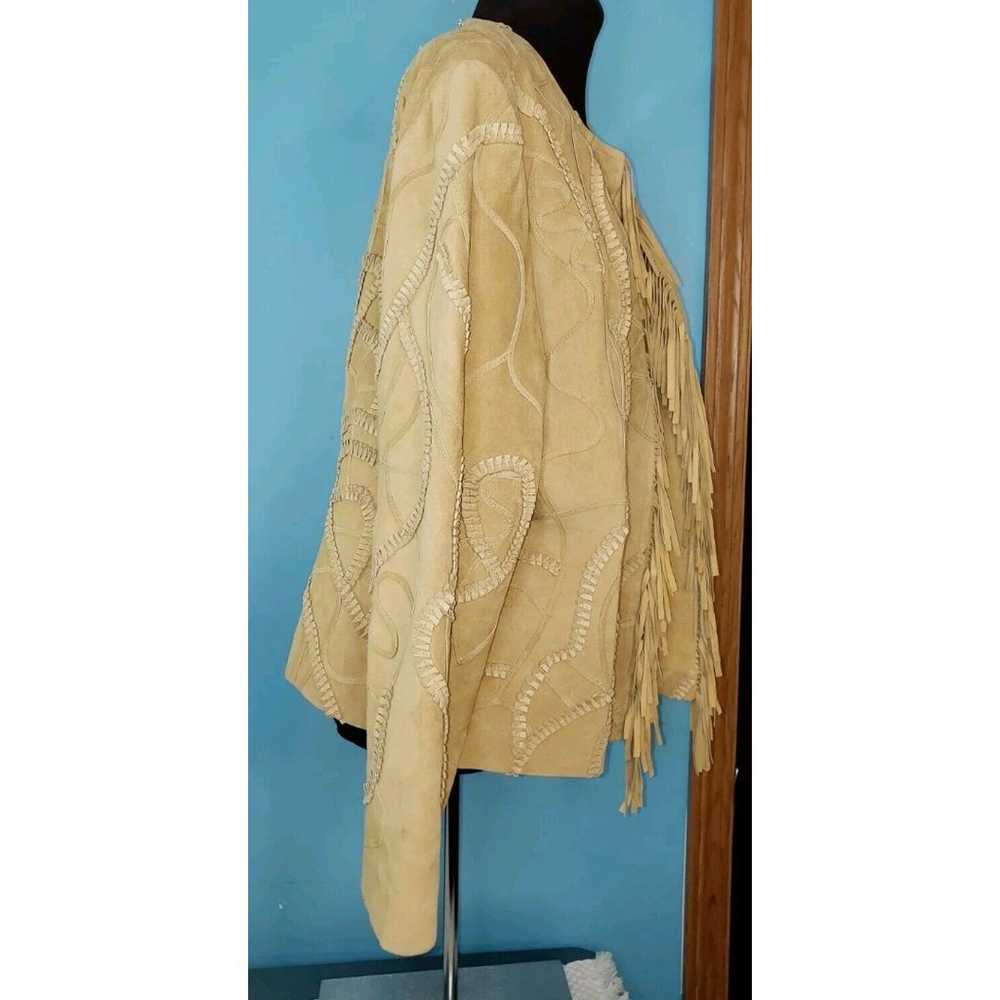 Chicos Suede Leather Fringe Jacket XL 3 Tan Open … - image 2