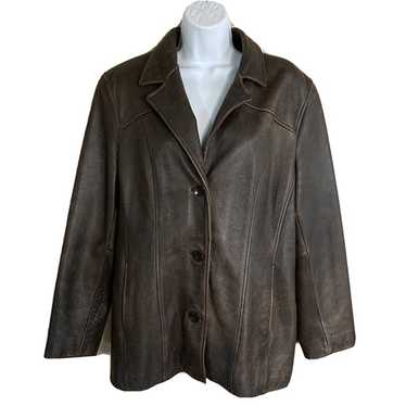 Wilsons Leather Blazer Jacket Womens XL Brown 3 B… - image 1