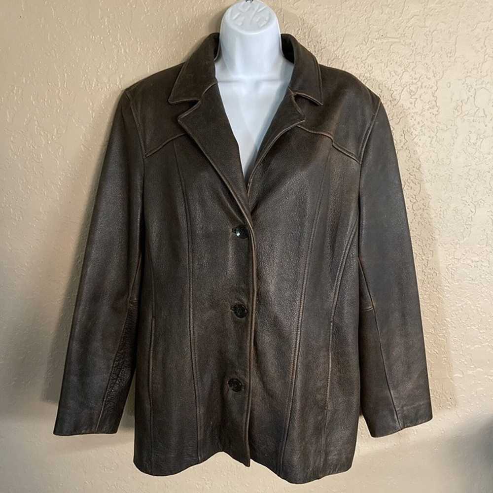 Wilsons Leather Blazer Jacket Womens XL Brown 3 B… - image 2