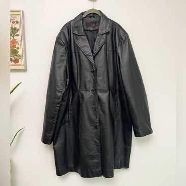 Vintage Y2K black leather plus size 2XL button tr… - image 1