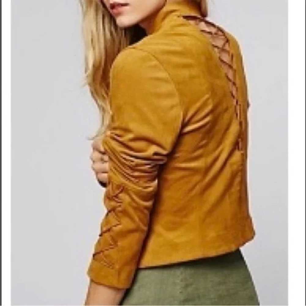 FREE PEOPLE Soft Faux Suede Camel Lace Up Blazer … - image 3