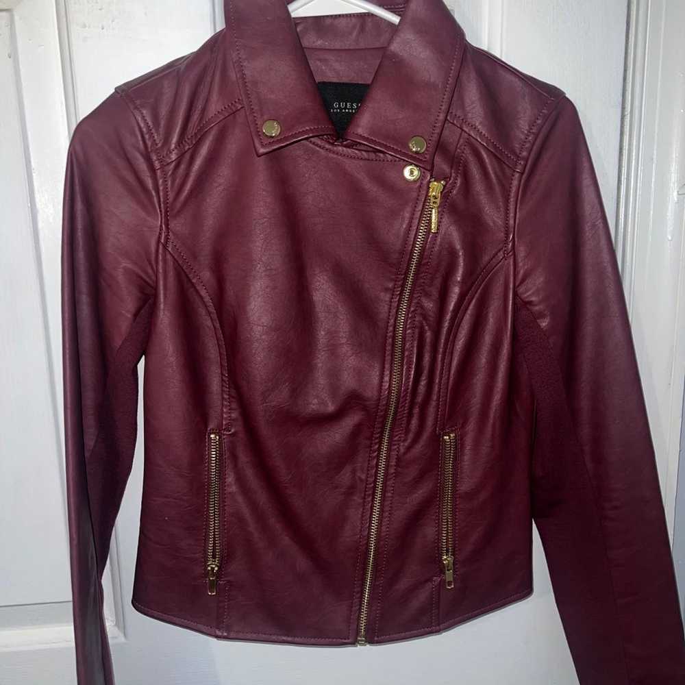 Maroon leather biker jacket - image 1