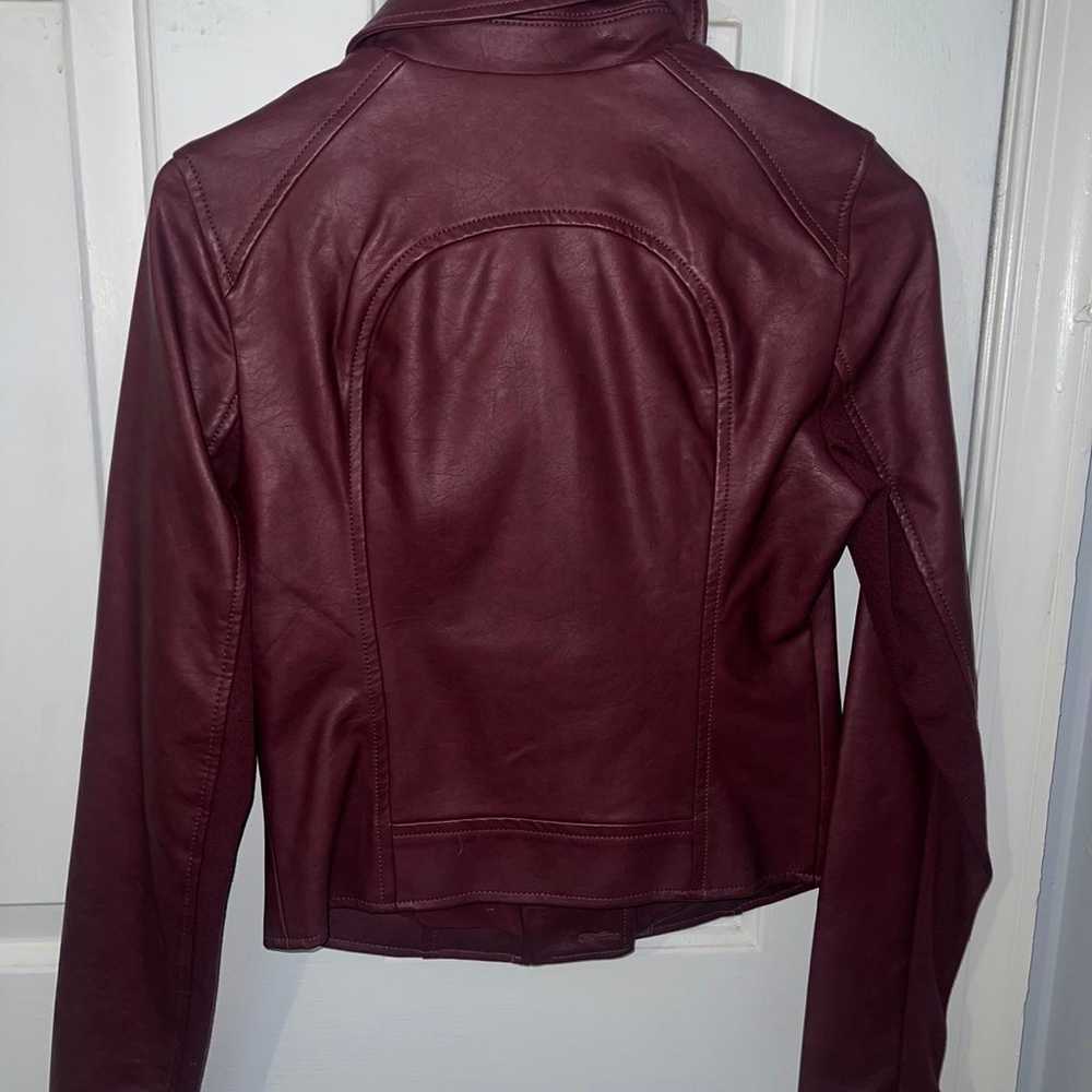 Maroon leather biker jacket - image 2