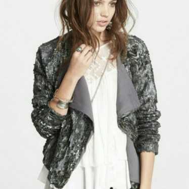 Free People Gray Sequin Drippy Draped Jacket