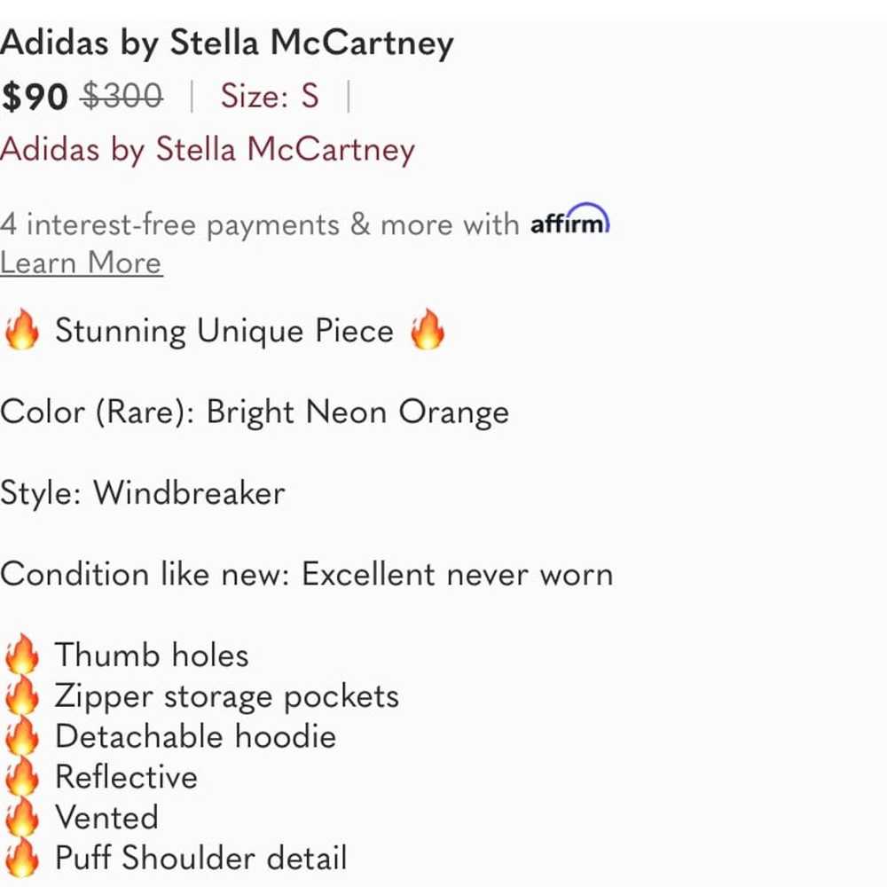 Adidas by Stella McCartney Neon Orange Windbreaker - image 3