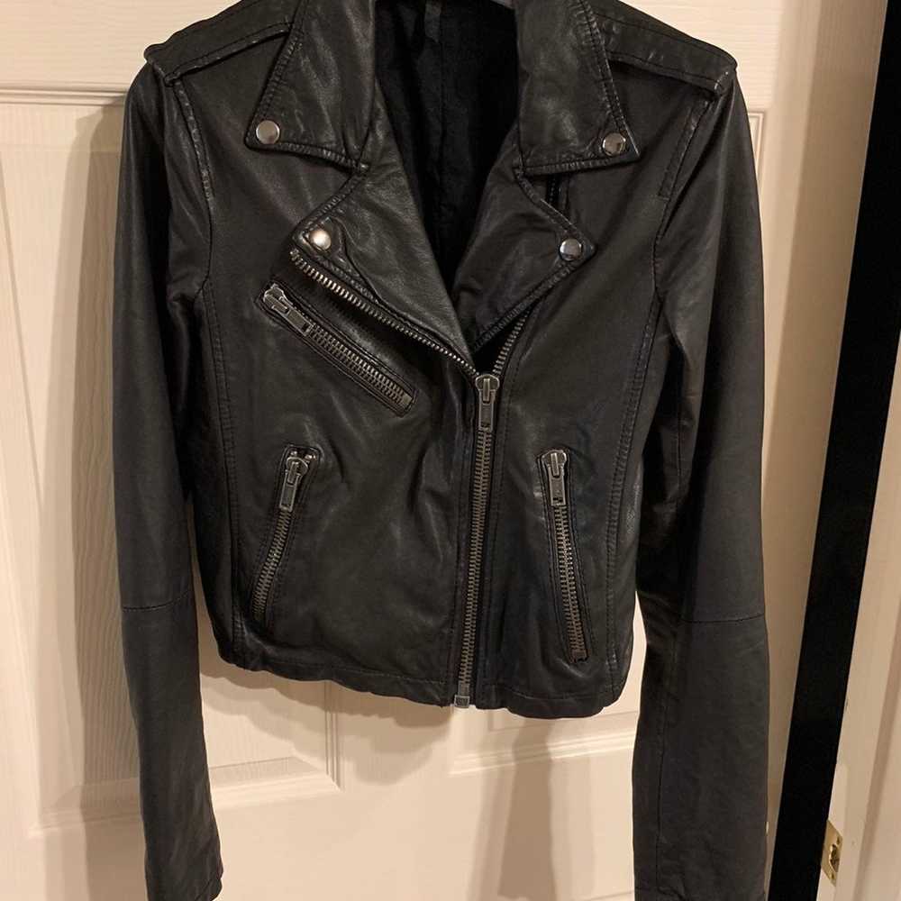 Topshop black leather jacket - image 2