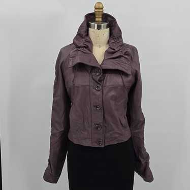 Bebe Rushed Leather Cropped Jacket Purple Size S