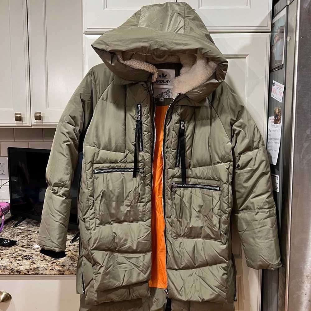 Green puffer winter jacket XS - image 3