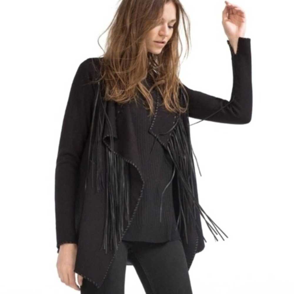 Zara Knit Black Fringes Jacket Sz S - image 2
