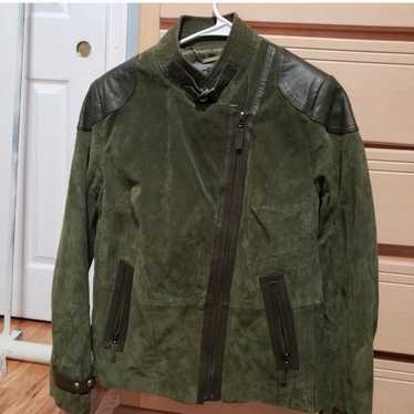 green genuine suede leather moto jacket - image 1
