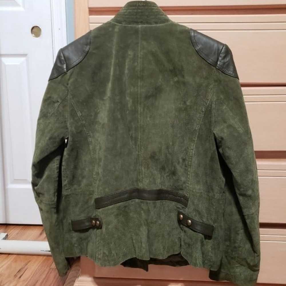 green genuine suede leather moto jacket - image 2