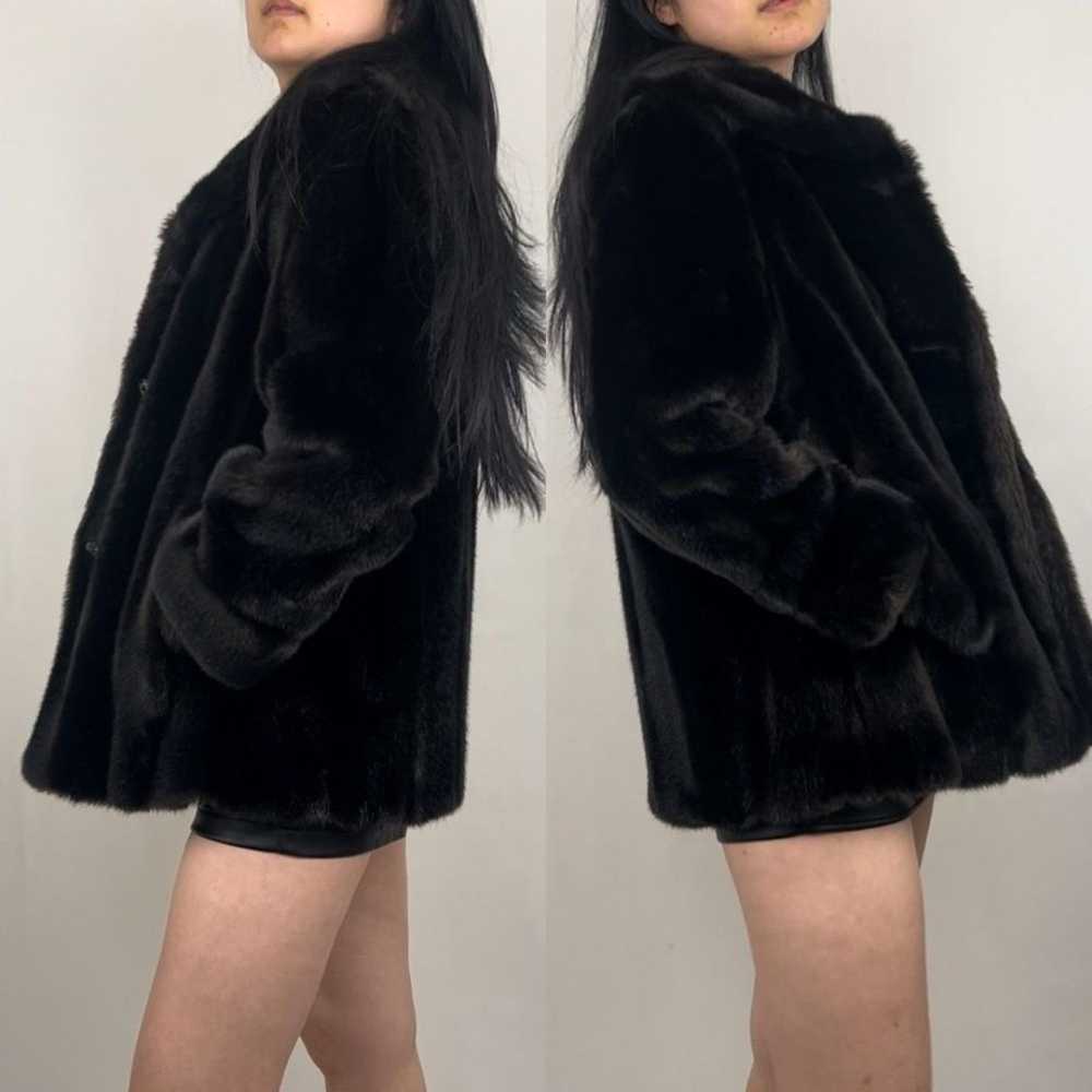 Vintage 80s Mincara Dark Brown Black Faux Fur Jac… - image 3