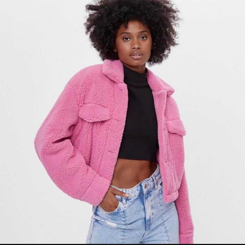 Bershka pink shearling jacket from barbie vibes s… - image 1