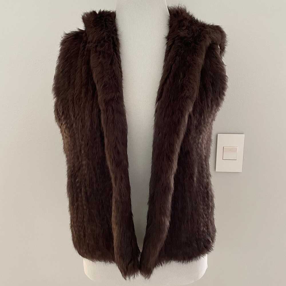 Tory Burch Rabbit knit fur vest brown hooded, Med… - image 3