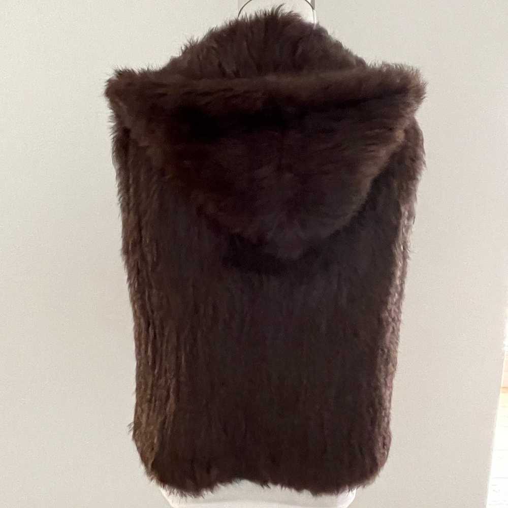 Tory Burch Rabbit knit fur vest brown hooded, Med… - image 5