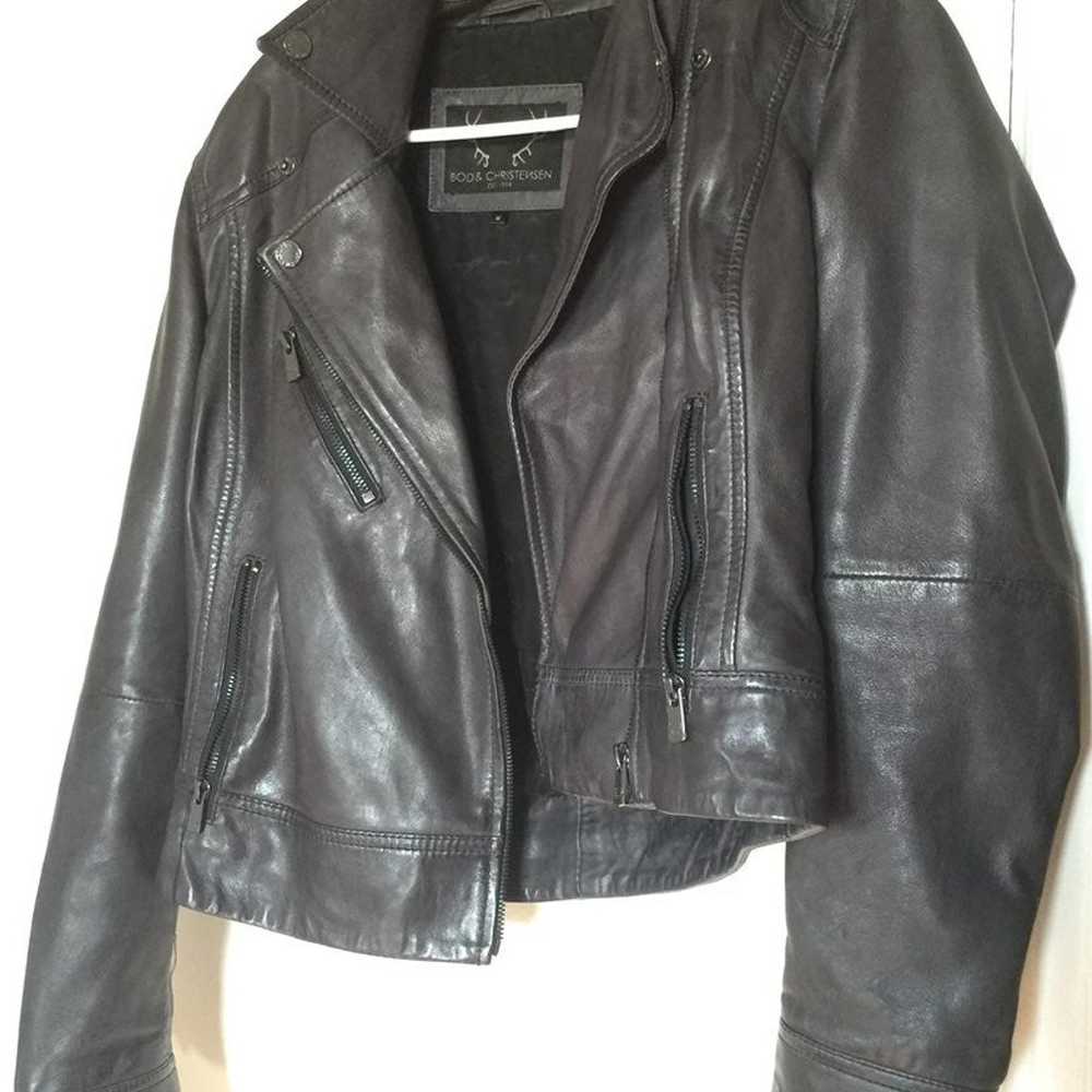 Bod & Christensen leather moto cropped jacket sz M - image 2