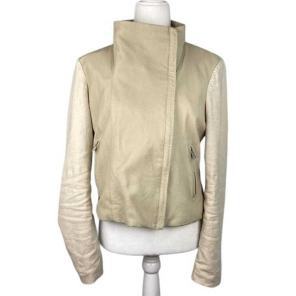 Lamarque Leather/Linen Blend Biker Jacket in Neut… - image 1