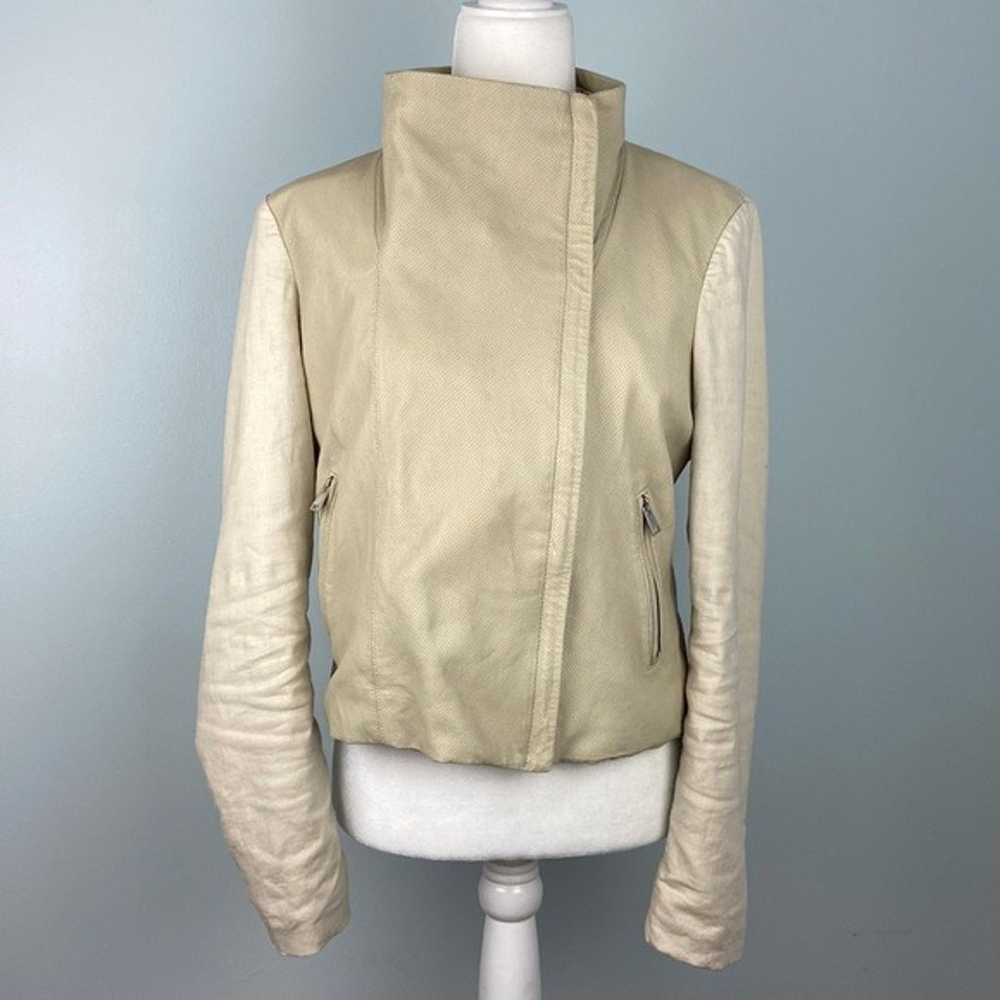 Lamarque Leather/Linen Blend Biker Jacket in Neut… - image 2