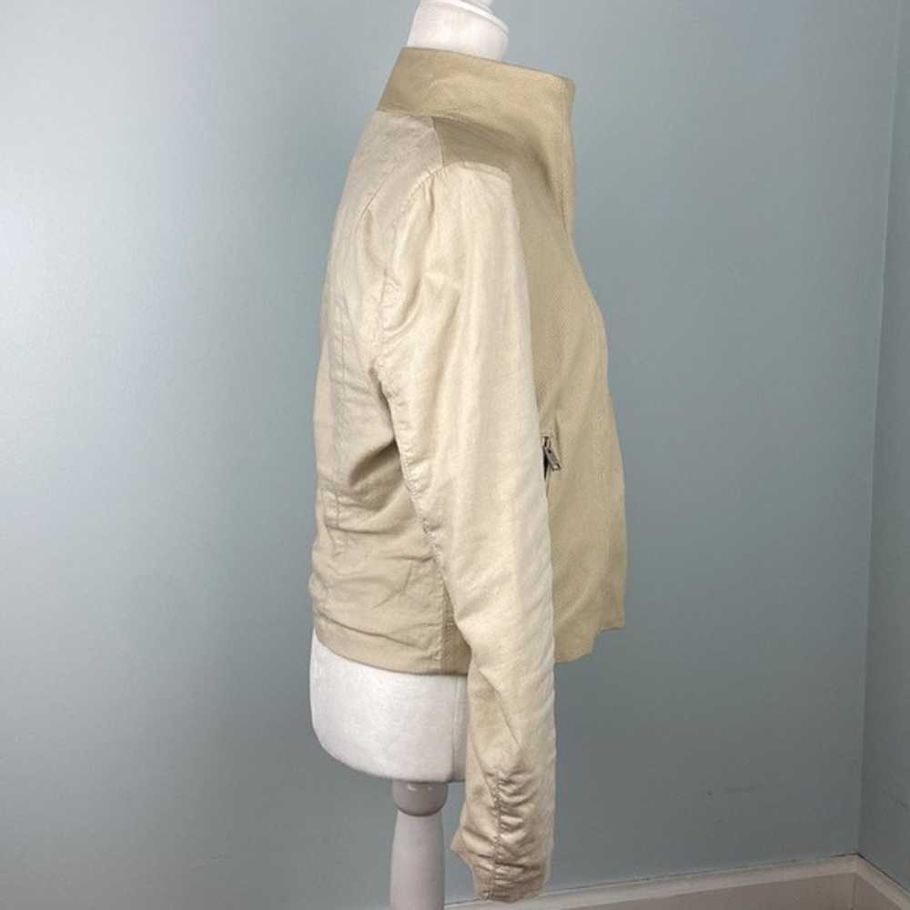 Lamarque Leather/Linen Blend Biker Jacket in Neut… - image 3