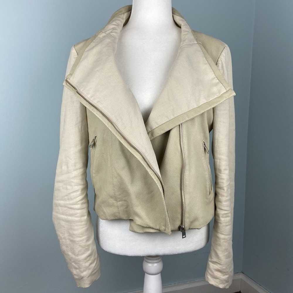 Lamarque Leather/Linen Blend Biker Jacket in Neut… - image 8